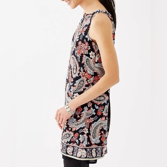 J.Jill Boho Sleeveless Floral Paisley Tunic Top Flyaway Back Red Black Sz SP - Picture 7 of 16